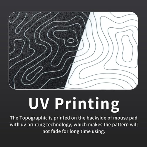 XVX Glass Mousepad for Gaming, Topographic Hard Gaming Mouse pad, Professional Large Mouse Mat 16.2" x 12.2", Special Glass Surface with Improved Precision and Speed - color: Black/White(Topographic)