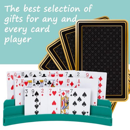 Three-Layer Design Playing Cards Holders，Playing Card Holder for Kids Adults Hands Free Card Holder for Family Card Game Nights Poker Parties - color: Green(2pack)