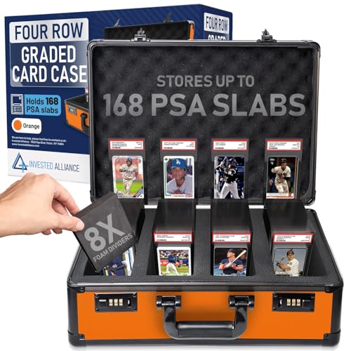 Premium 4 Row PSA Slab Case For Graded Cards | 168 Graded Card Case Storage Box For PSA, BGS, SGC & More. Sports, Baseball, Football, Trading, TCG Collector Slab Storage Box Top Loader Holder. - color: Orange