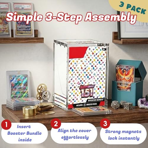 (3 Pack) Standard Height Booster Bundle Acrylic Case, Magnetic Display Case | 8mm Crystal-Clear Acrylic, Magnetic, Stackable, Fits Standard-Height Booster Bundles & Build & Battle Boxes
