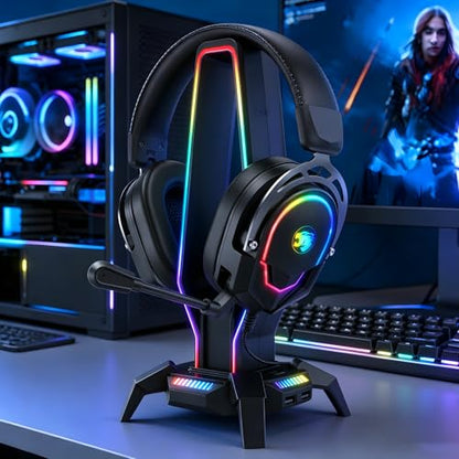 K98 Wired RGB Gaming Headset with Mic, Over Ear Gaming Headphones, 50mm Neodymium Drivers, Noise Isolating Microphone, Memory Foam Cushions, Aluminum Alloy Frame for PC, PS5, PS4, Xbox, Switch - color: Black/Gray RGB