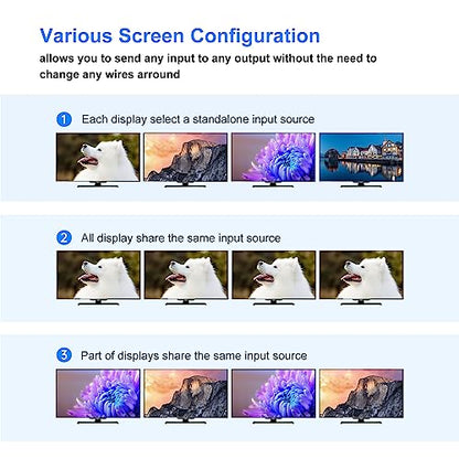 4K HDMI Matrix Switch 4x4, HDMI Matrix Switcher/Splitter 4 in 4 Out with Backlit Button, Support 4K@30Hz 4:4:4, IR Remote & RS232 Control, HDCP, EDID, RGB, YUV(Downscale 4K & 1080P Together) - size: 4 in 4 out