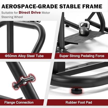 Supllueer Racing Sim Cockpit with Ergonomic Seat and Single Monitor Stand | 50mm Large Round Tube Simulator Stand Fit for Logitech/Fanatec/Thrustmaster G27 G923 G920 , No Steering Wheel Shift Pedal TV
