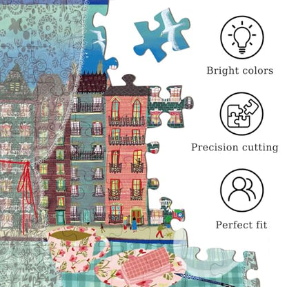 Puzzles for Adults 1024 Pieces, Street Scene by the Window Jigsaw Puzzle with 1:1 HD Poster, Perfect Interlocking No Dust, Stress Relief Ideal Gift for Family Games - color: Street Scene By the Window