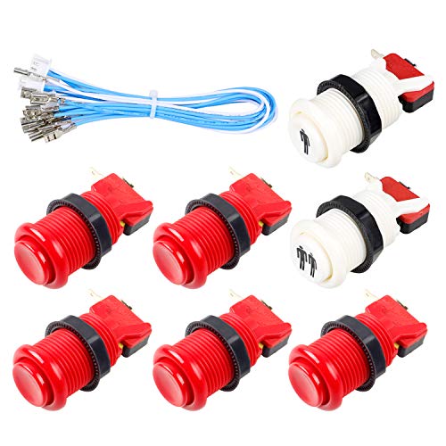 7X Arcade Buttons 30mm Happ Type Standard Push Buttons Switch with 20cm Buttons Cable for Arcade Joystick Arcade1up Games Console (Red) - color: Red