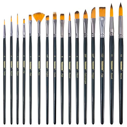 Transon 16 pcs Artist Paint Brush Set Versatile for Acrylic Painting Watercolor Painting Gouache Painting Black Color - color: Black