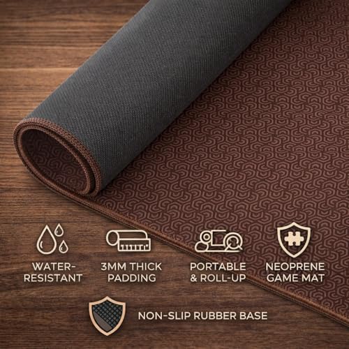 Board Game Mat 35"x35" Designed for 36 in Tables, Mahjong Mat with Carrying Bag, Neoprene Playmat, Table Cover for Board Games, Tile, Poker, RPG and Dominoes (Brown) - color: Brown
