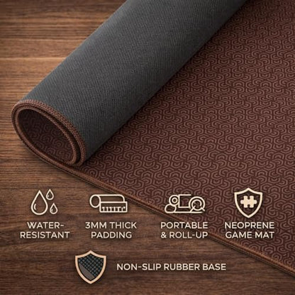 Board Game Mat 35"x35" Designed for 36 in Tables, Mahjong Mat with Carrying Bag, Neoprene Playmat, Table Cover for Board Games, Tile, Poker, RPG and Dominoes (Brown) - color: Brown