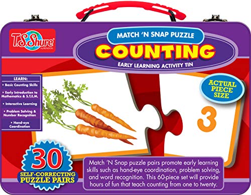 TS Shure by Bendon Counting Numbers 30-Piece Matching Puzzle with Tin Storage Case Pre-School Kindergarten Learning 51472 - style: Counting Numbers Puzzle Pair