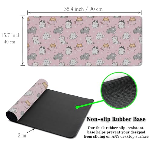Gaming Mouse Pad Pink, Large Mousepads Computer Desk Mat, XXL Mouse Pad Gaming Non-Slip Rubber Base Waterproof with Stitched Edges, 35.4 X 15.7 inch for Work/Game/Office/Home Cartoon Cat - color: Cartoon Cat Design Pink
