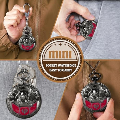 D&D Dice Set,7PCS Metal Dice for Dungeons and Dragons,Mini Dice Set with Pocket Watch Case,Role Playing Board Games Accessories (DM, Black) - color: Black, style: DM