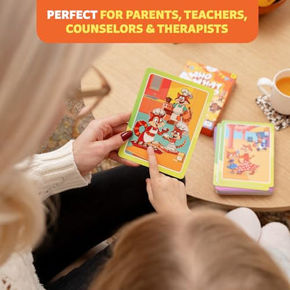 Who What Why Conversation Cards for Kids, Speech Therapy Materials, Ages 4+ | Educational game, social skills flash cards, emotional regulation tool, sequencing activity, therapy toy, learning resource