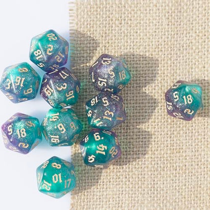 10PCs D20 Polyhedral Dice Set 22mm for DND RPG MTG Dungeons and Dragons Dice (Cyan+Purple) - color: Cyan+purple