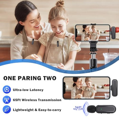 Wireless Lavalier Microphone, 2 Mini Mics with Charging Case, 42H, 65ft | USB-C Clip-On Mic for iPhone iPad Android PC, Noise Reduction, Ideal for Vlogging TikTok YouTube Video Recording Interview