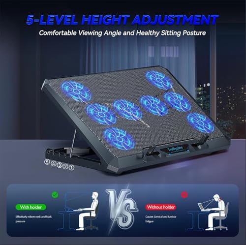 Laptop Cooling pad for Razer Blade 15” Early 2019 - Advanced Gaming laptops, Laptop Cooler with 8 Fans, Adjustable Speed, 5-Level Height Adjustment, Mute Silent,Built-in Phone Stand