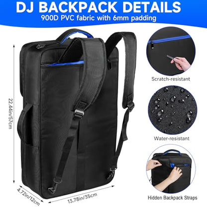 DJ Controller Case Compatible with Pioneer DDJ-FLX4/DDJ-REV1/DDJ-SB3/400 | Multi-Pocket for 16" Laptop,Mic & Headphone,Padded DJ Backpack for Numark Mixtrack Pro FX,Mixstream Pro,Hercules Inpulse 500