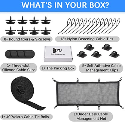 Cable Management Net Under Desk Kit,Privacy Mesh Cable Manager Flexible Under Desk Wire Net Large Capacity Cord Organizer Net for Office,Standing Desk, Home, 26 X 10 Inches