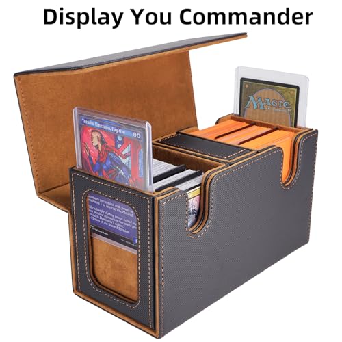 AFIING MTG Commander Deck Box 200 Double Sleeved Cards Storage, 3-in-1 Magnetic Card Case Organizer for Magic: The Gathering TCG CCG, 4 Dividers & 2 Toploaders (Black/Gold) - color: Black Gold