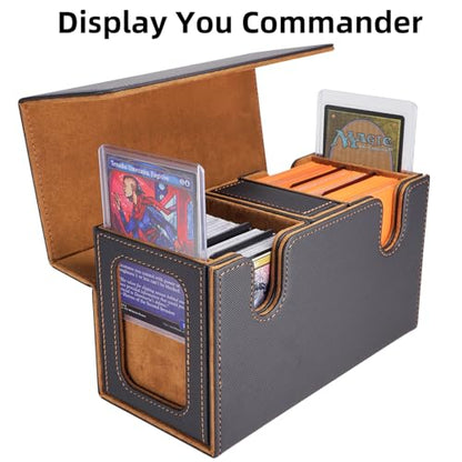 AFIING MTG Commander Deck Box 200 Double Sleeved Cards Storage, 3-in-1 Magnetic Card Case Organizer for Magic: The Gathering TCG CCG, 4 Dividers & 2 Toploaders (Black/Gold) - color: Black Gold
