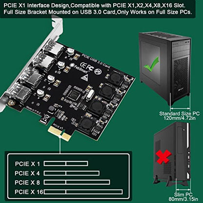 4 Ports Superspeed 5Gbps USB 3.0 PCI Express Expansion Card for Windows 11, 10, 8.x, 7, Vista, XP Desktop PCs, Built in Self-Powered Technology, No Need Additional Power Supply (FS-U4-Pro) - style: FS-U4-Pro