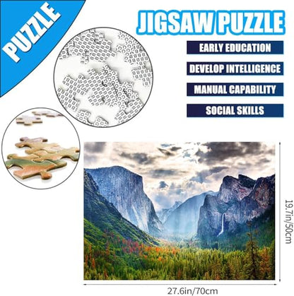 Jigsaw Puzzle, 1000 Pieces, Scenic Mountain Scene, Yosemite National Park, Cardboard, Intermediate, 28 inches by 28 inches, 1 Count, Adults and up - color: Yosemite National Park