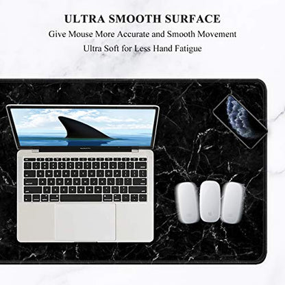 Auhoahsil Large Mouse Pad, Full Desk XXL Extended Gaming Mouse Pad 35" X 15", Waterproof Desk Mat with Stitched Edges, Non-Slip Laptop Computer Keyboard Mousepad for Office and Home, Marble Design - color: 43 Calm Black Marble, size: XXL - Extended size 3