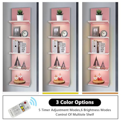 5 Tier Pink Wall Shelf Unit | Wall Shelves for Bathroom, Bedroom, Vanity, Wall Mount Vertical Lack Shelf, With LED - color: Pink