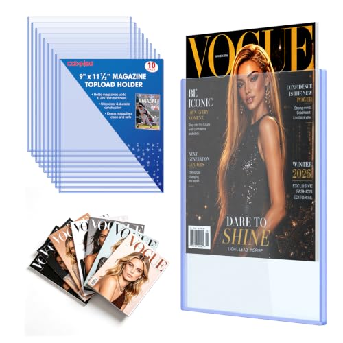 10ct 9“x11.5” Magazine Toploaders - Rigid Clear Protectors for Collectible | Protect Magazines from Scratches, Dust and Moisture, Rigid Clear Holders Keep Collectibles Flat & Clean, Storage and Display - size: 10ct 9" x 11.5" Magazine Toploader