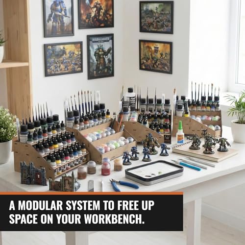 Paint Rack Organizer for Miniature & Model Paints Tabletop Paint Stand with 26mm & 36mm Holes Brush & Tool Holder Artist Room Compatible with Vallejo, Army Painter, AK (Module A) - color: Paint rack A
