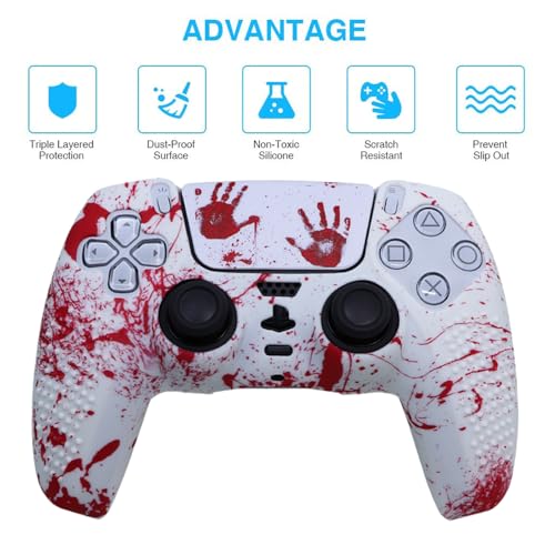 IVYUEEN Anti-Slip Printing Protective Skin for PlayStation 5 PS5 Controller Graffiti Blood Silicone Case for DualSense Wireless Controller with Touch Pad Sticker Accessories