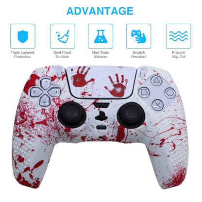 IVYUEEN Anti-Slip Printing Protective Skin for PlayStation 5 PS5 Controller Graffiti Blood Silicone Case for DualSense Wireless Controller with Touch Pad Sticker Accessories