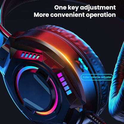 ASHATA Wired Gaming Headset, Computer Headset with Noise Cancelling Mic, 7.1 Surround Sound RGB Headphones 50mm Driver Unit Memory Foam Earpads, 3.5mm Wired (Black) - color: Black