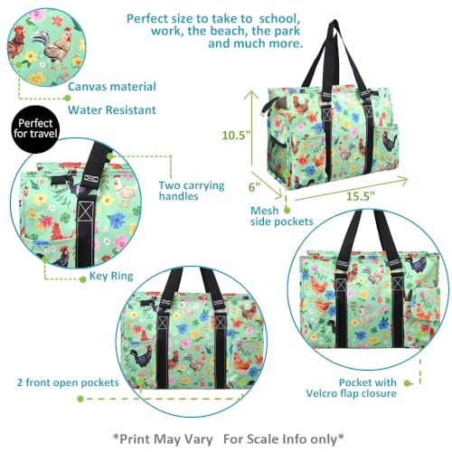 NGIL Utility Water Resistant Tote Bag | Work Tote for Women, Nurse Bag, Teacher's Choice Purse, Gym Bag, Everyday Organizer Top Zipper Closure - color: Barnyard Blossom- Black