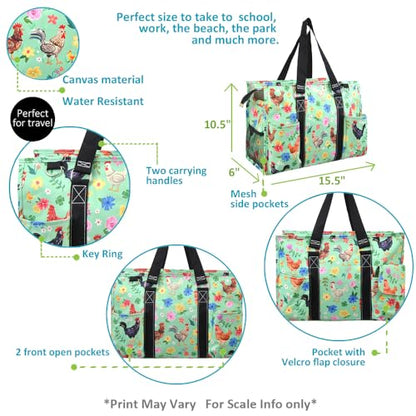 NGIL Utility Water Resistant Tote Bag | Work Tote for Women, Nurse Bag, Teacher's Choice Purse, Gym Bag, Everyday Organizer Top Zipper Closure - color: Barnyard Blossom- Black