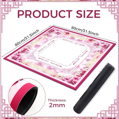 Flower Mahjong Mat with Rules 31.5" x 31.5" Non-Slip Noise Reduction Gaming Mat with Carrying Bag American Mahjong Table Cover for Poker Board Card Games Dominoes(Pink) - style: Pink