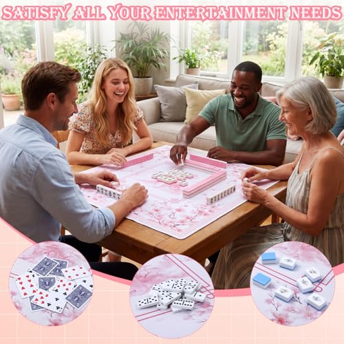 Thenshop Mahjong Mat Thickened Anti-Slip Game Mat with Drawstring Carrying Bag, 31.5" x 31.5" Waterproof Noise-reducing Table Cover for Mahjong, Poker, Card Games, Dominoes(Chinese Style) - style: Chinese Style
