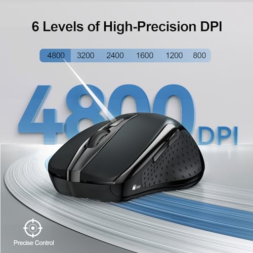 TECKNET Wireless Mouse Rechargeable, 2.4G Computer Mice with USB-A Receiver | 2.4G Connection, 800mAh Battery, 3X Faster Charging, Silent Click, 6-Level 4800 DPI, Ergonomic Design for All-day Comfort - color: Black