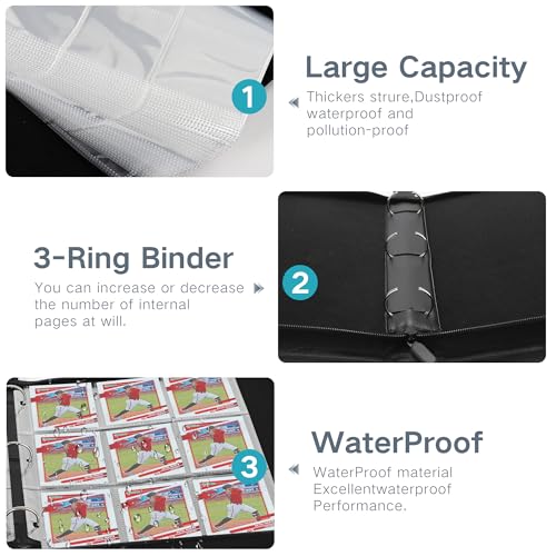 Trading Card Binder with Sleeves 9 Pocket Premium 720 Double Sided Pocket PU Card Collection Binder, Collectible Albums Card Folder for MTG, TCG, Sports Cards - color: CARBON FIBER BLACK 01