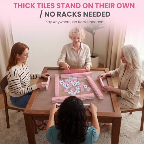 American Mahjong Tile Set - 166 Pink Engraved Melamine Tiles 1.2 Inch - Easy Read Numbered Set with Bag, Dice, Chips, Rulebook & Reference Cards