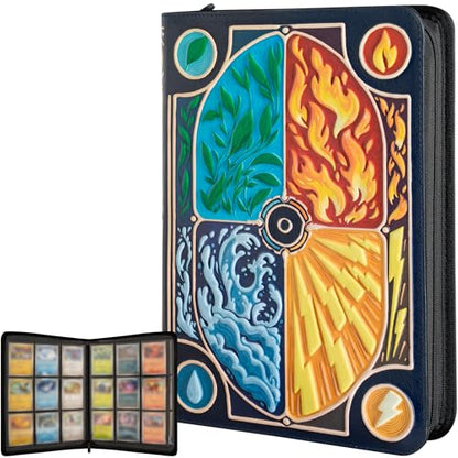 3D Card Binder for Pokemon - Stunning 3D Raised Elemental Design in PU Leather with Zipper - Includes 9 Pocket Pages for 360 Cards. Great Sleeve Album/TCG Holder/Trading Card Collection Book Gift. - color: Elemental