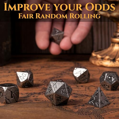Metal Dice for DND - Ancient Cracked Pharaoh Ruins – Iron | Beautiful 7pc Polyhedral Dice Set, Smooth Rolling, Role Playing Games (RPG), Compatible with D&D, for Dungeons and Dragons - color: Ancient Iron