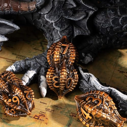 7-Piece Metal Dice Set DND Dice with Dragon Claw Design - Perfect for Dungeons & Dragons RPG Tabletop Role-Playing Games - color: Dragon Claw-ancient Gold