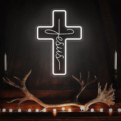 Jesus Cross Neon Signs, Dimmable LED Neon Lights for Wall Decor Bedroom Home Room Party Decor, Light Up Sign for Wedding Christmas Easter Celebrations New Year Gifts - style: Cross White