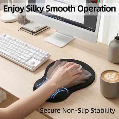 Ergonomic Mouse Pad with Wrist Rest, Memory Foam Wrist Support Mousepad with Non-Slip PU Base, Pain Relief Mouse Pads for Office Gaming & Home (Black) - color: Black