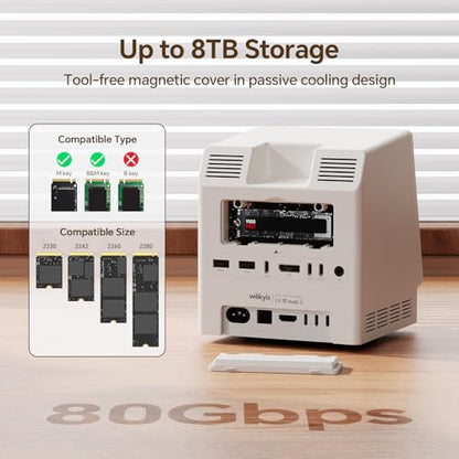 M5 Retro Dock Station for Mac mini M4 Pro, 80Gbps M.2 NVMe SSD Enclosure with Cooling Fan, Compatible for Thunderbolt 5/4/3/USB 4, 5'inch HD Display, SD/Micro SD Reader 4.0, 8K@60Hz Displayport - style: 80Gbps