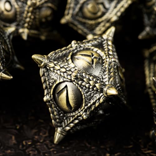 Surpass DND Metal dice Set Dragon Eye dice Set Polyhedral Roll Playing Dice with Box D20 D12 D10 D% D8 D6 D4 for Pathfinder MTG RPG Board Games - color: Antique Bronze