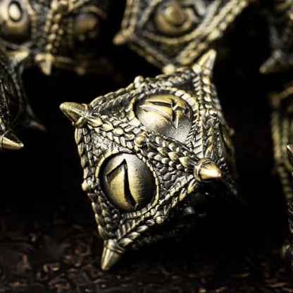 Surpass DND Metal dice Set Dragon Eye dice Set Polyhedral Roll Playing Dice with Box D20 D12 D10 D% D8 D6 D4 for Pathfinder MTG RPG Board Games - color: Antique Bronze