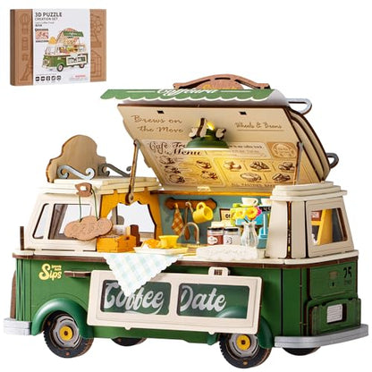 Rowood 3D Puzzles for Adults,DIY Craft Kits for Women,Wooden Model Kits to Build,Home Decor Collection,Birthday Leo's Coffee Truck