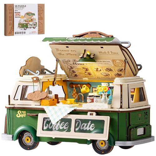 Rowood 3D Puzzles for Adults,DIY Craft Kits for Women,Wooden Model Kits to Build,Home Decor Collection,Birthday Leo's Coffee Truck