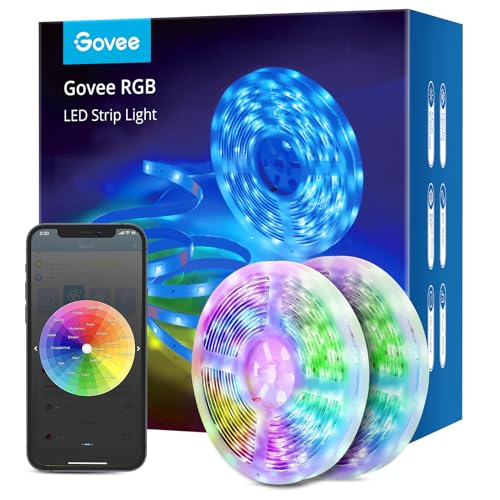 Govee Smart RGB LED Strip Lights 65.6ft, Work with Alexa Google Assistant | APP WiFi Control, 16 Million Colors, 64 Scene Modes, Music Sync, LED Lights for Bedroom, Home Decor, 2 Rolls of 32.8ft - size: 65.6 FT